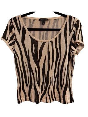 NWOT St. John Black and Cream Zebra Striped Women's Top - Sz M